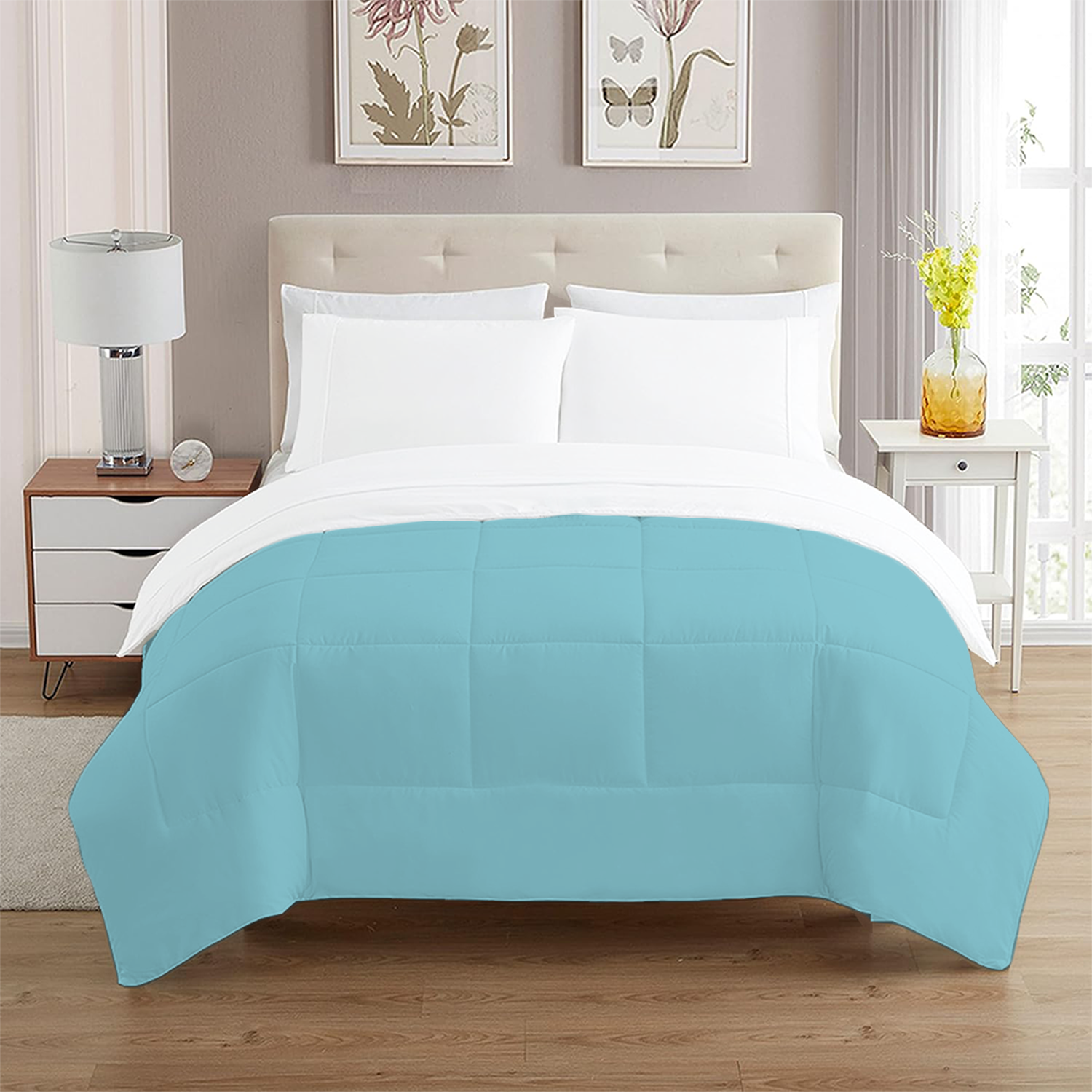 Aqua and White Reversible Comforter