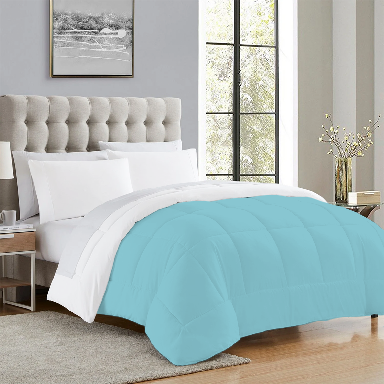 Aqua and White Reversible Comforter