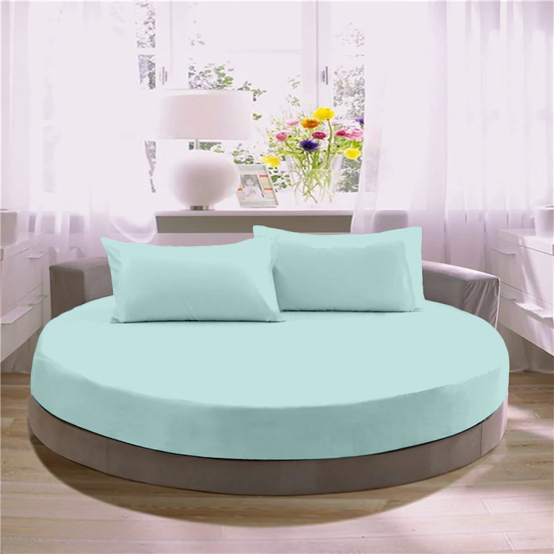 Aqua Blue Round Fitted Bed Sheets