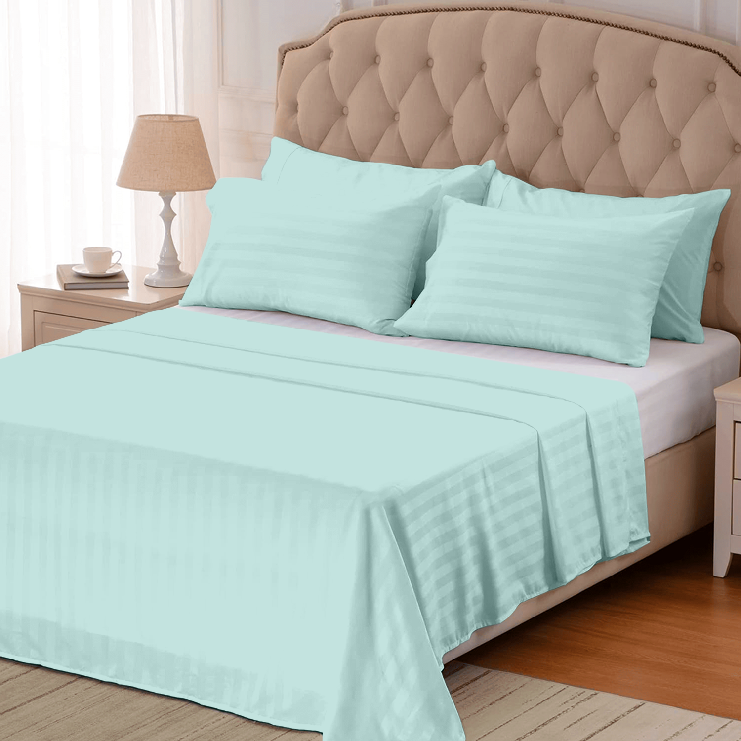 Aqua Blue Stripe Bed Sheets