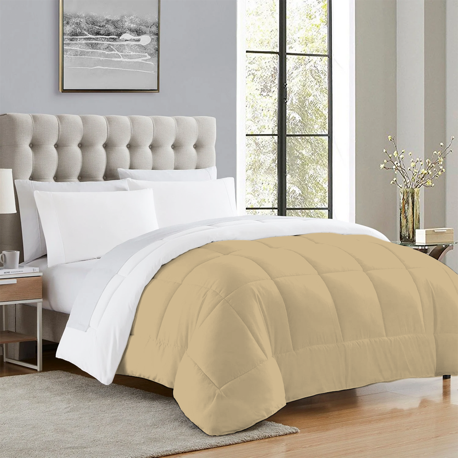 Beige and White Reversible Comforter