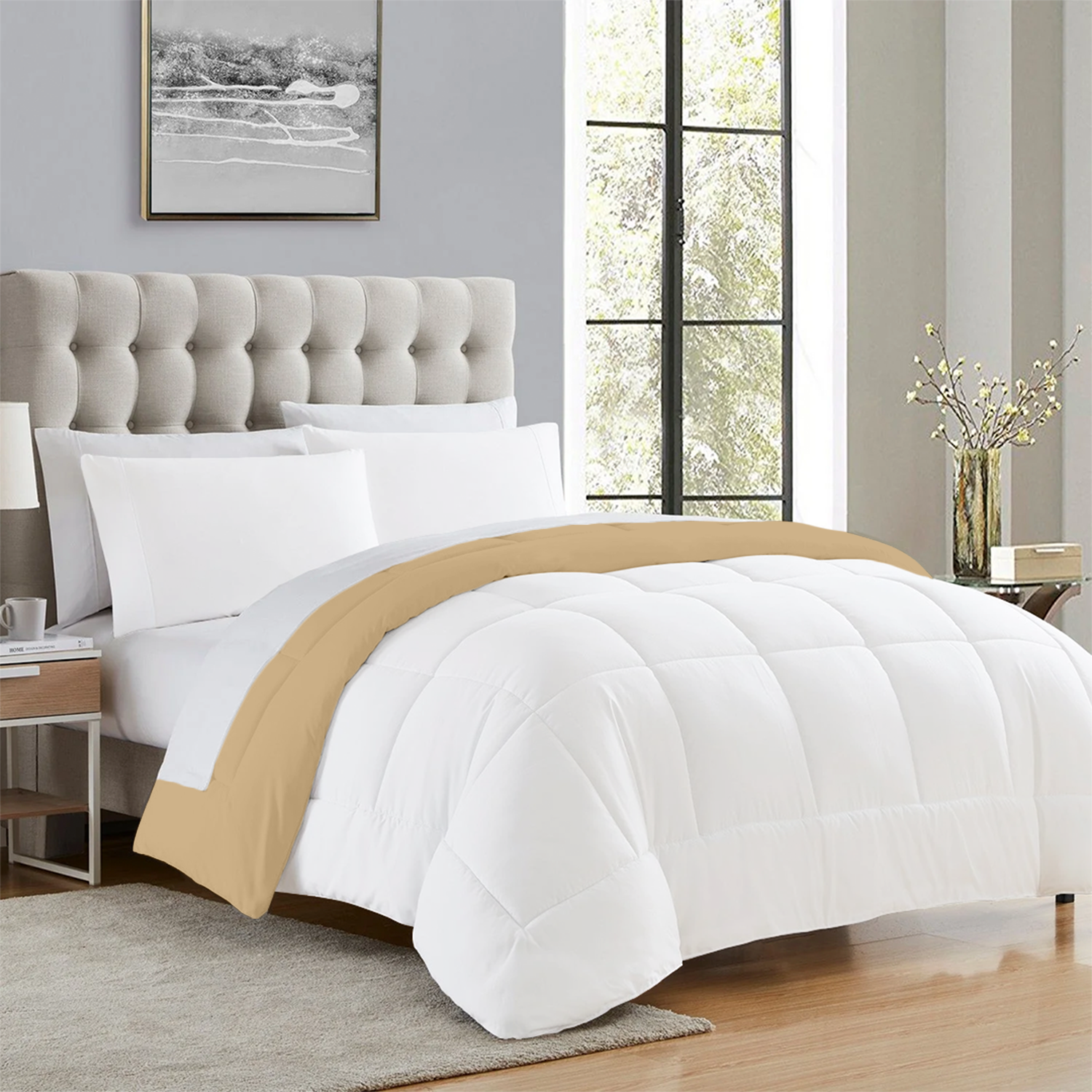 Beige and White Reversible Comforter
