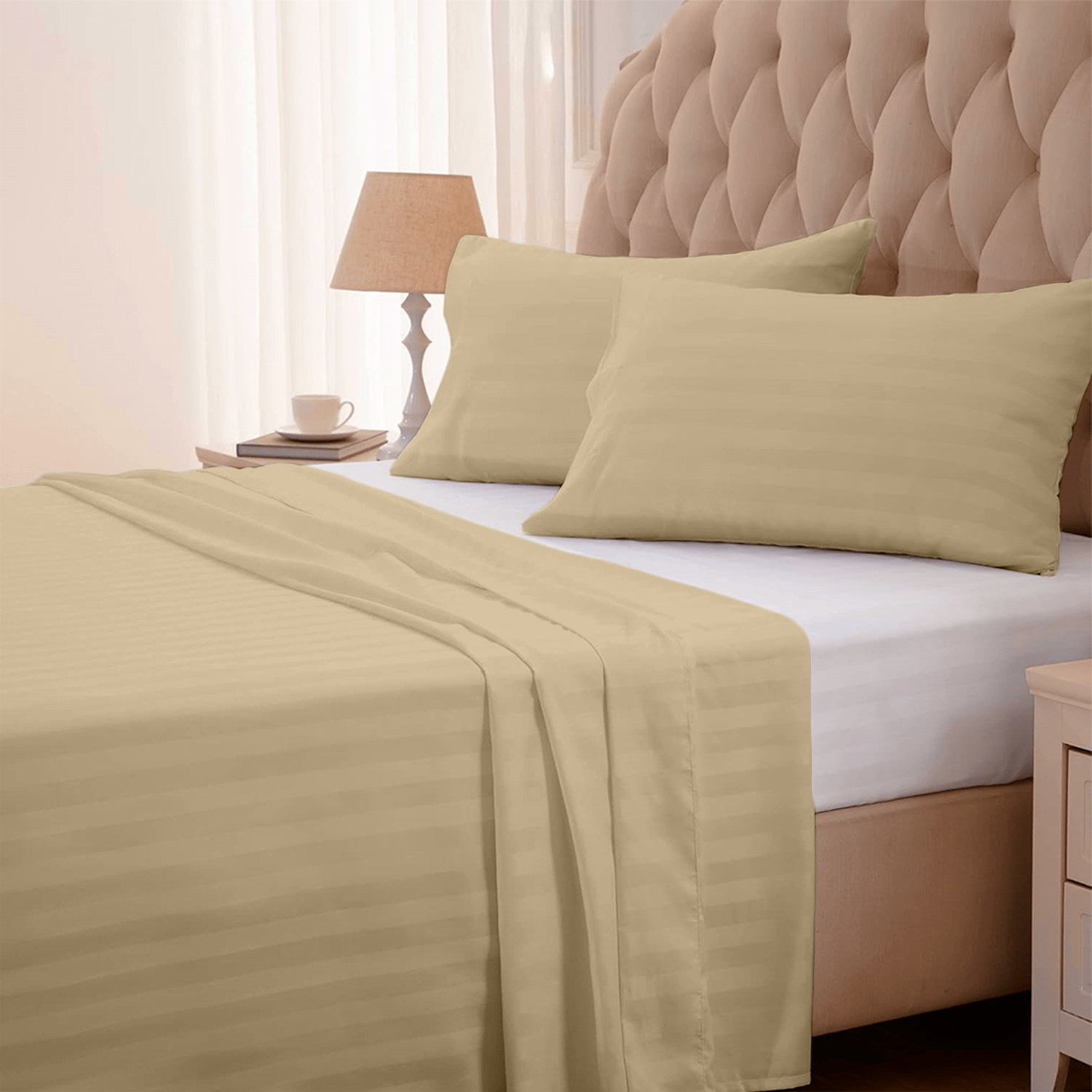 Beige Stripe Bed Sheets