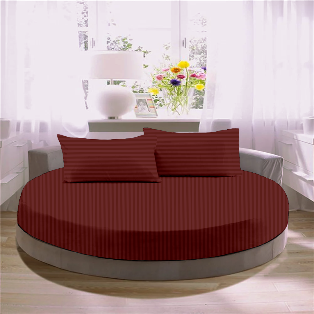 Burgundy Stripe Round Fitted Bed Sheets
