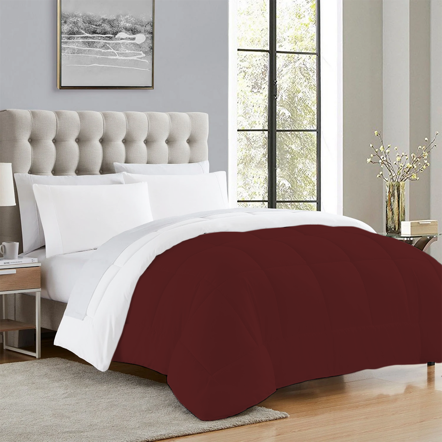 Burgundy and White Reversible Comforter