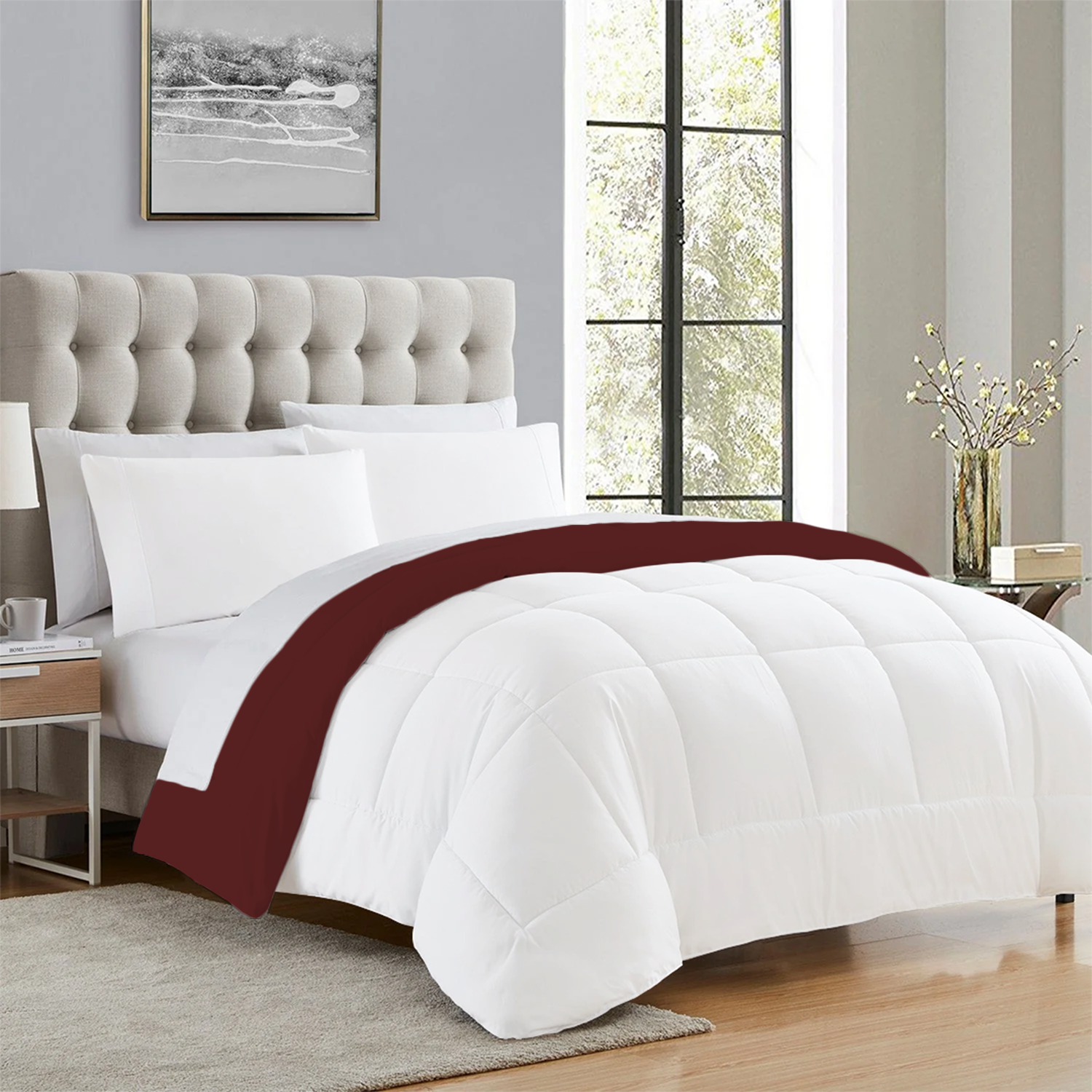 Burgundy and White Reversible Comforter