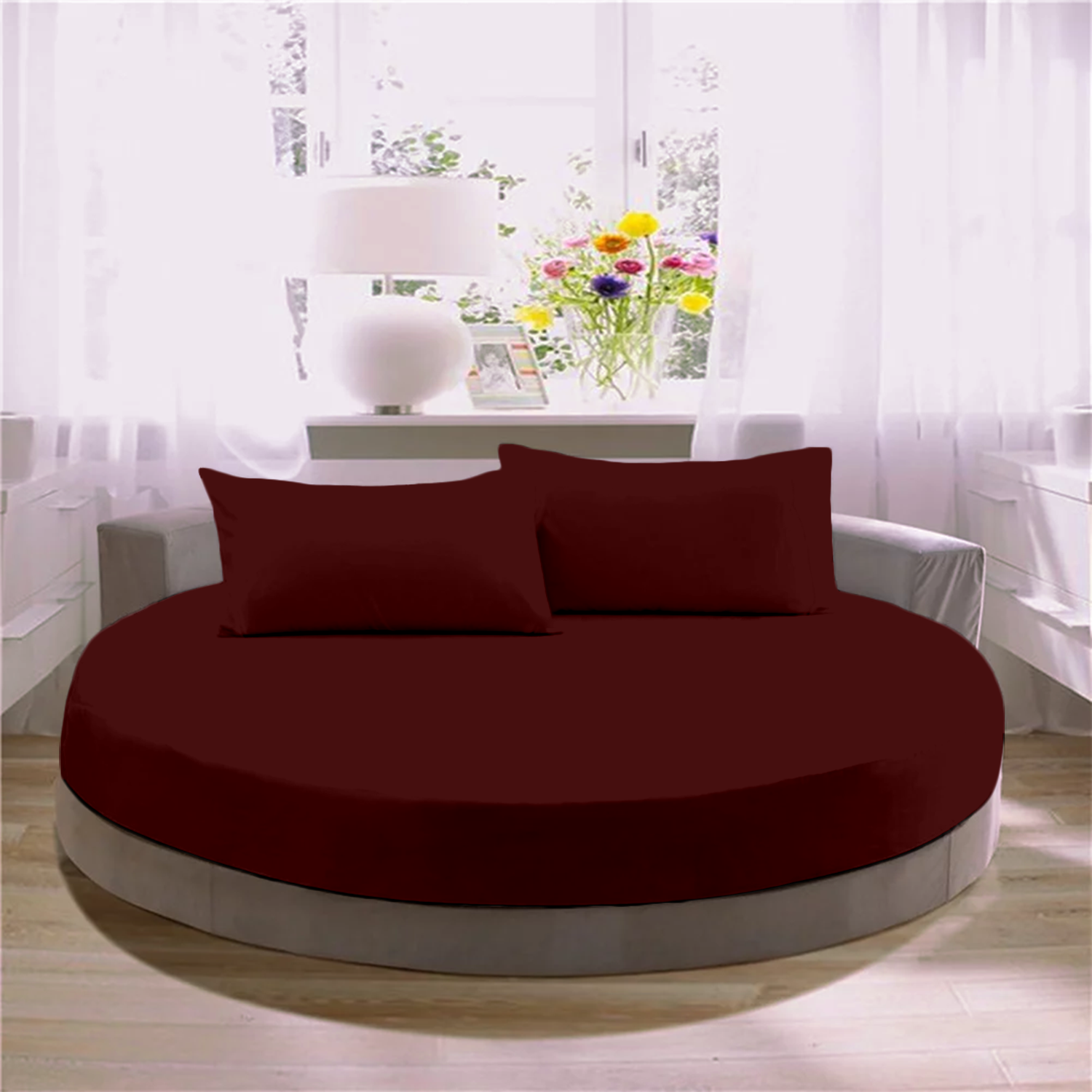 Burgundy Round Fitted Bed Sheets