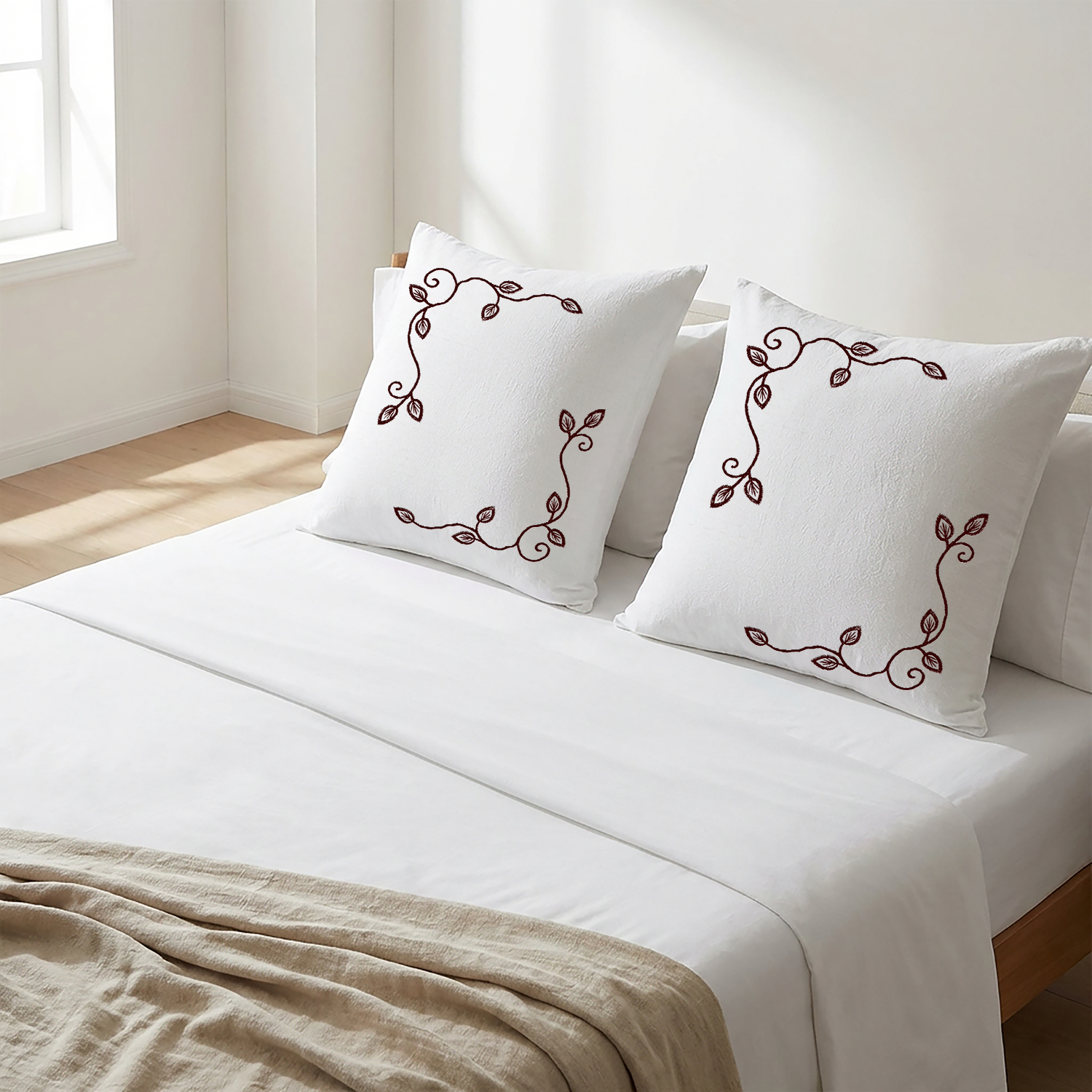 White Embroidered Cushion Covers - Pack of 2