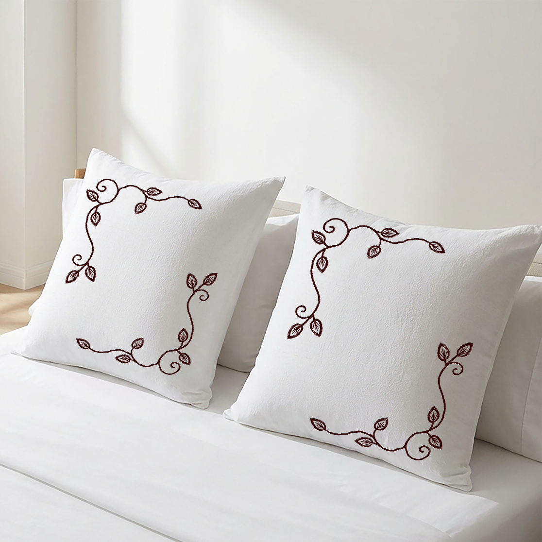 White Embroidered Cushion Covers - Pack of 2