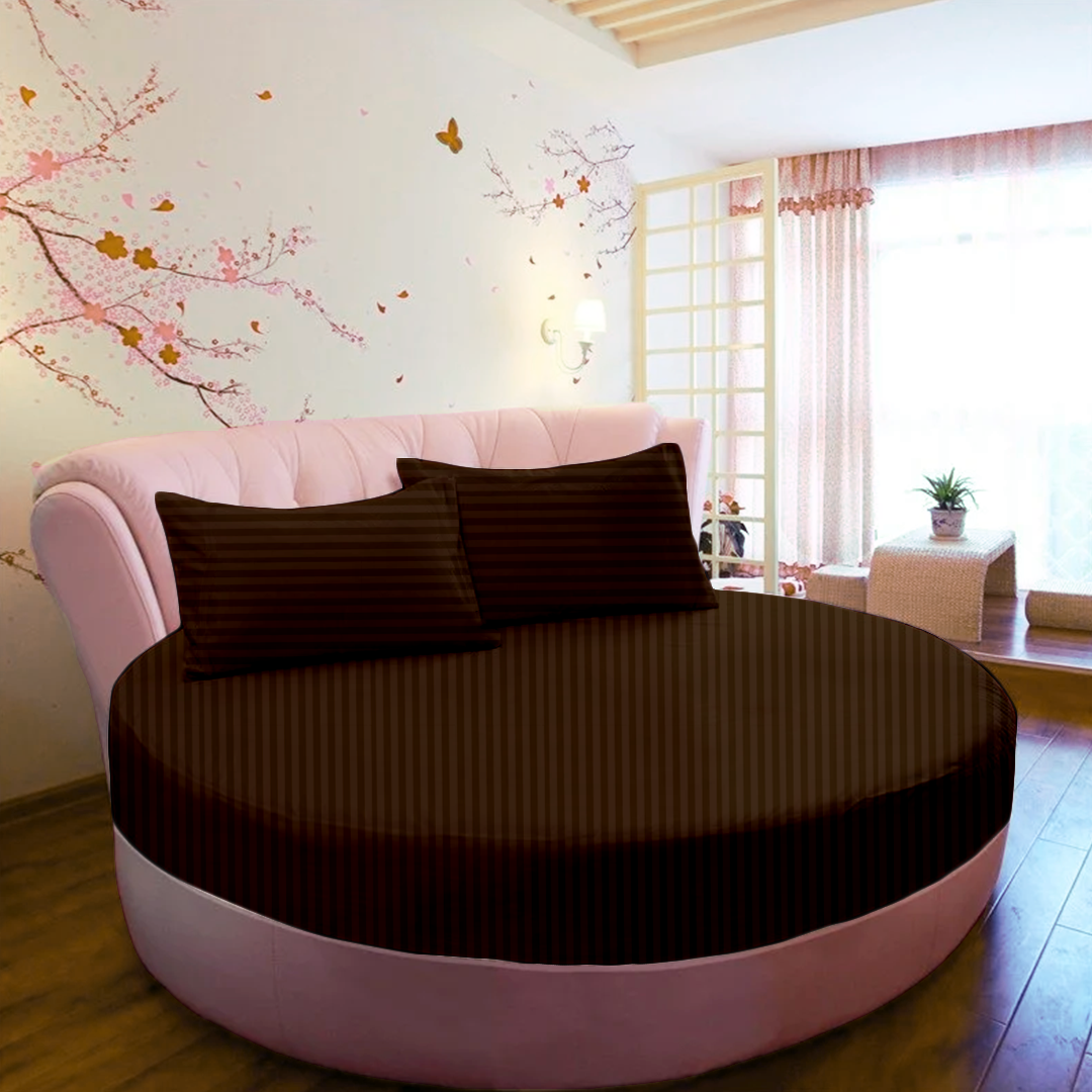 Chocolate Stripe Round Fitted Bed Sheets