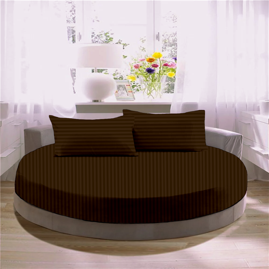 Chocolate Stripe Round Fitted Bed Sheets