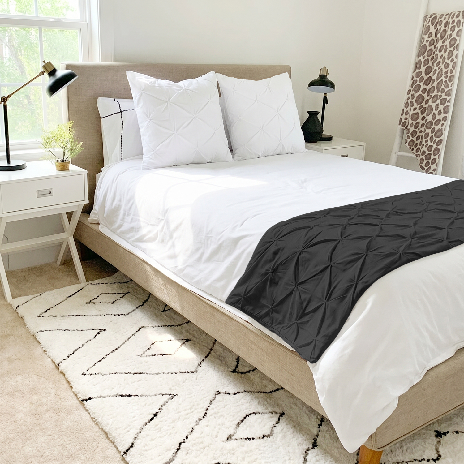 Dark Grey Pinch Bed Runner