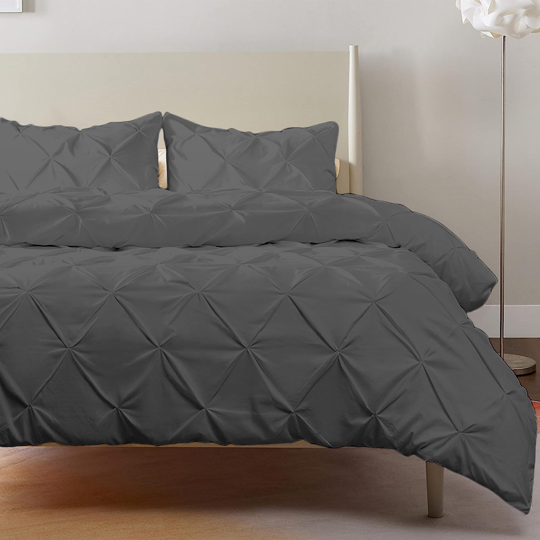 Dark Grey Pintuck Duvet Cover
