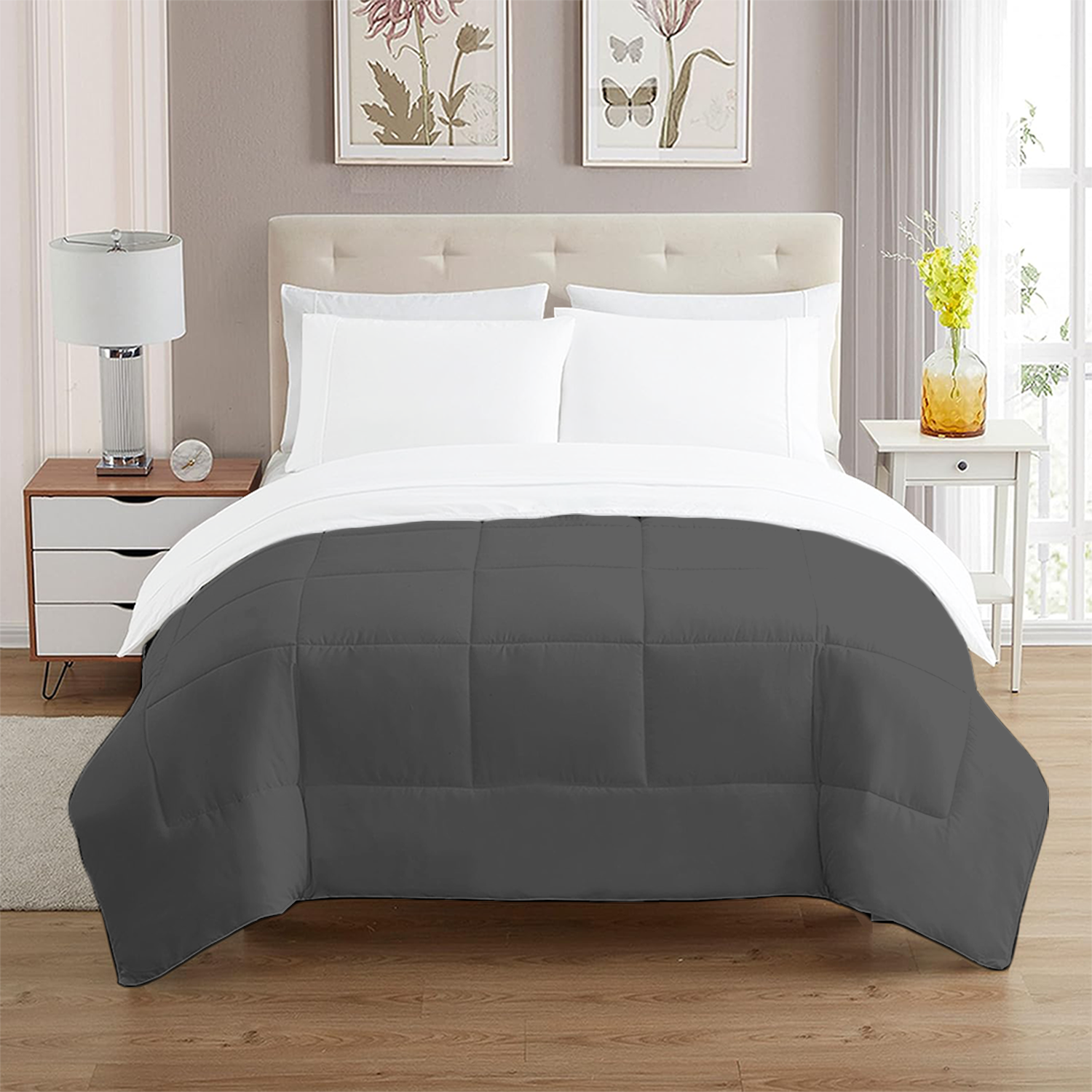 Dark Grey and White Reversible Comforter