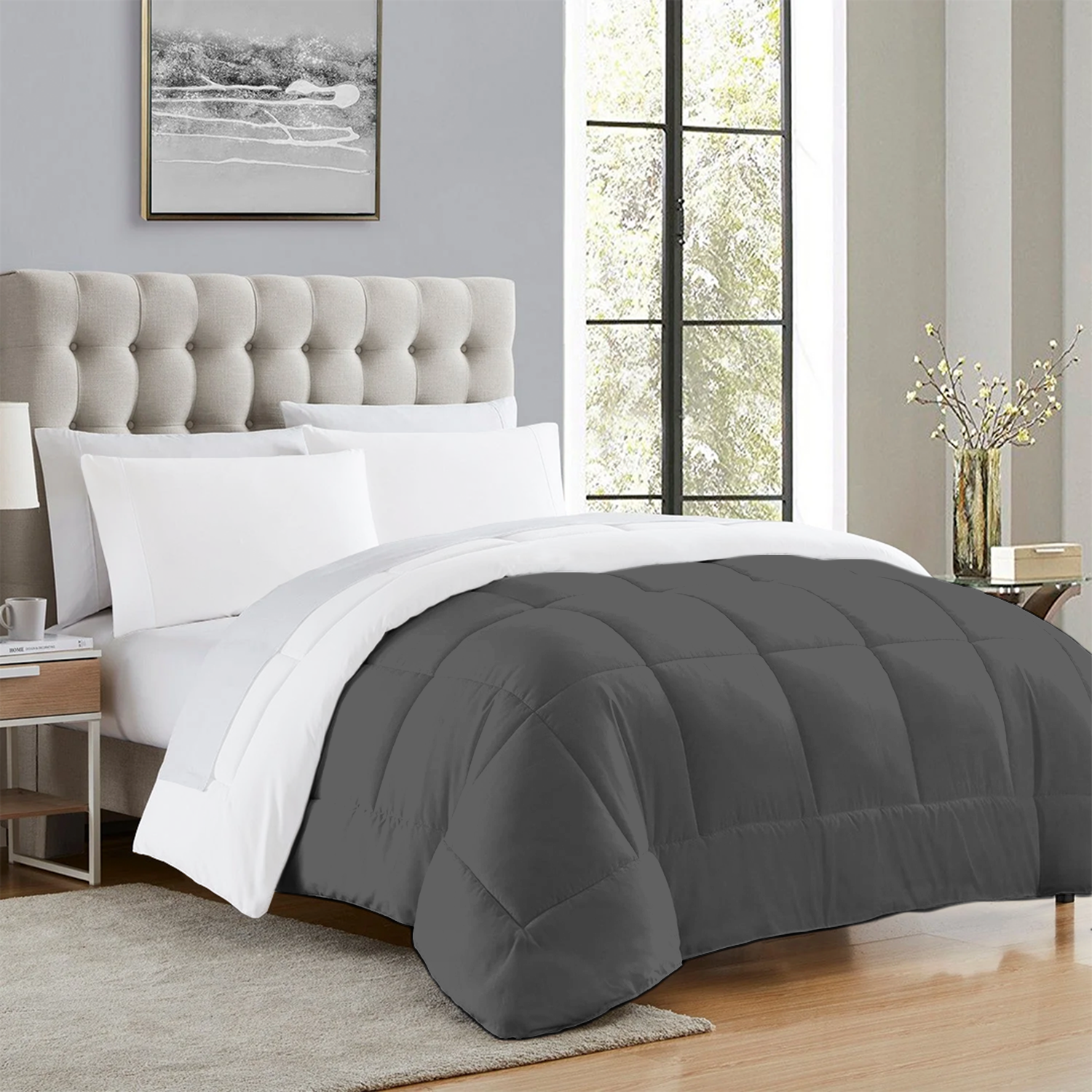 Dark Grey and White Reversible Comforter