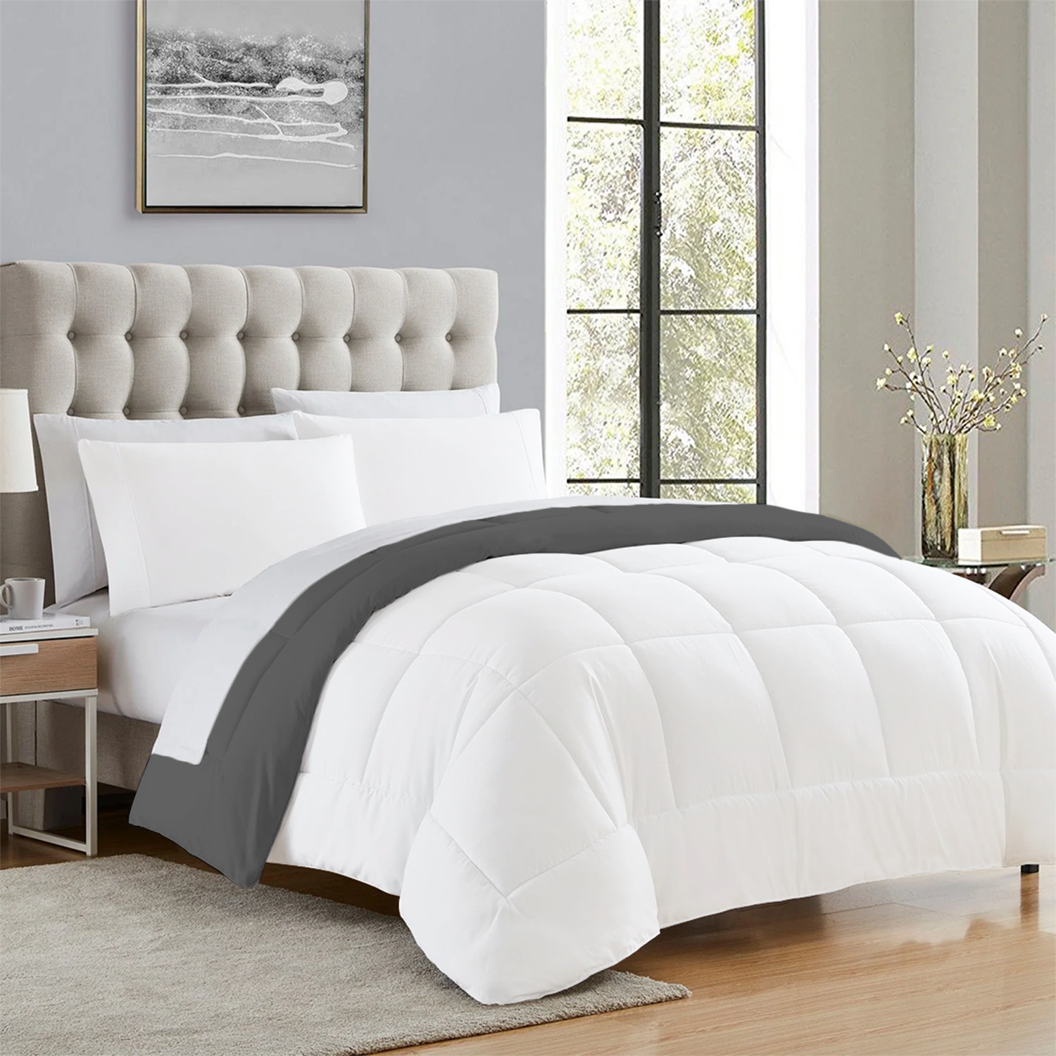 Dark Grey and White Reversible Comforter