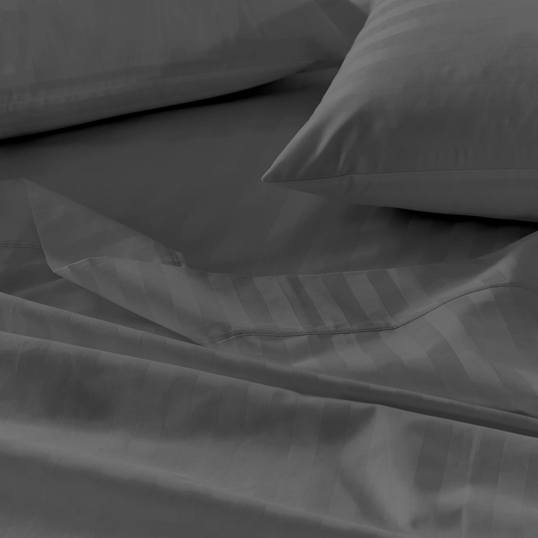 Dark Grey Stripe Bed Sheet Set