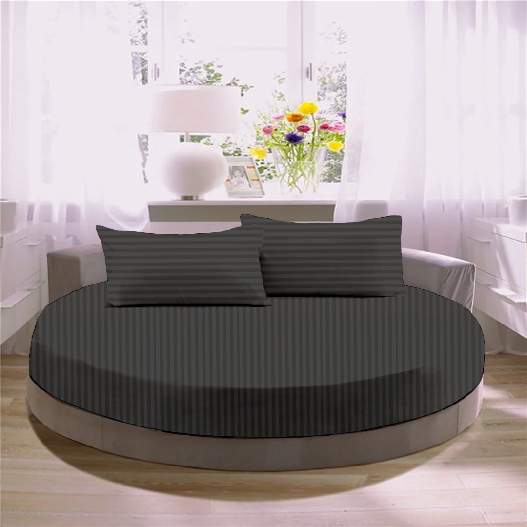 Dark Grey Stripe Round Fitted Bed Sheets
