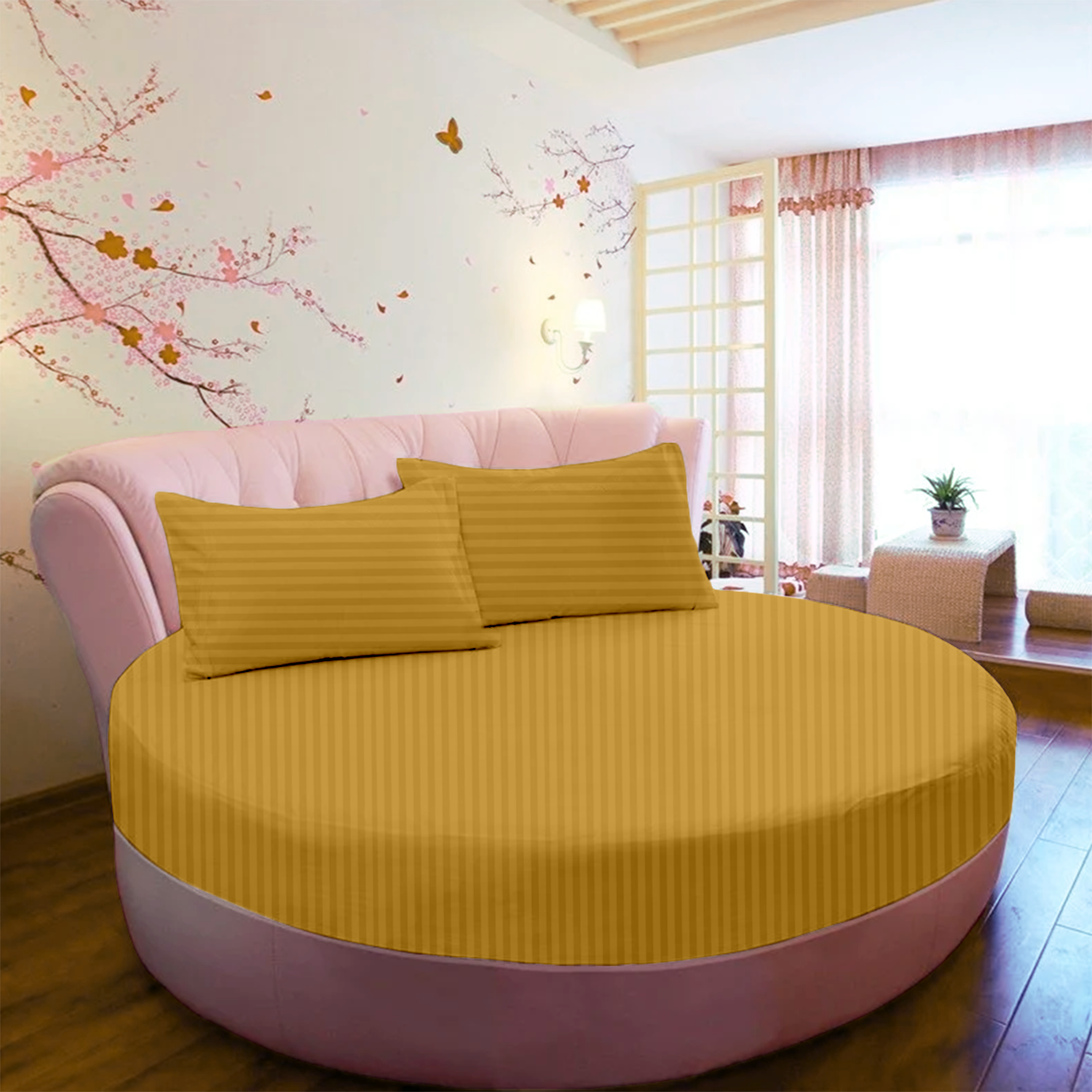 Gold Stripe Round Fitted Bed Sheets