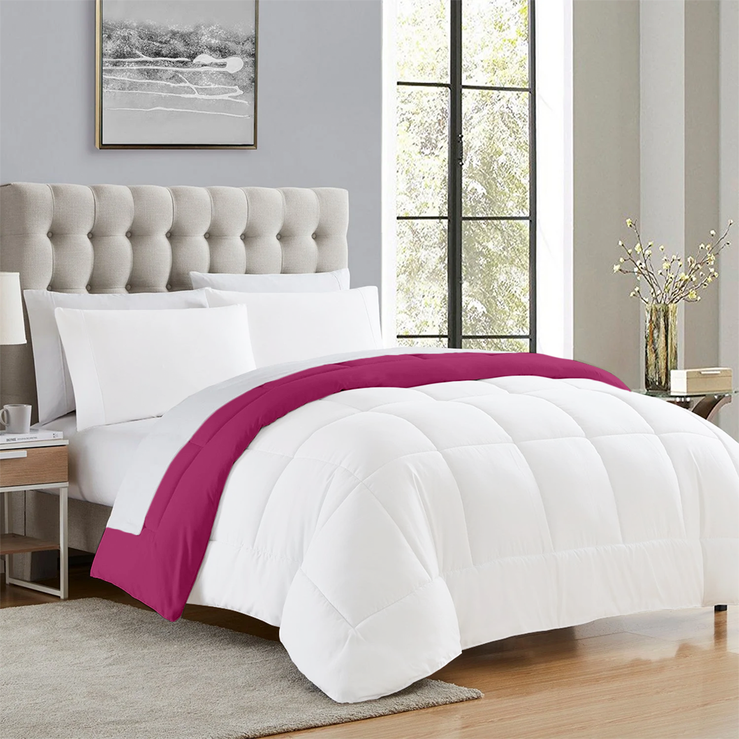 Hot Pink and White Reversible Comforter