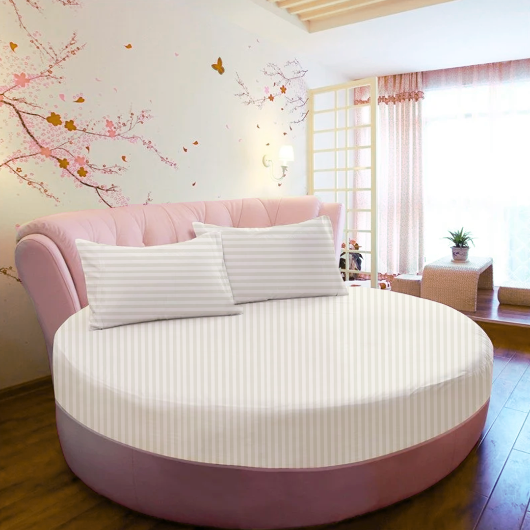 Ivory Stripe Round Fitted Bed Sheets