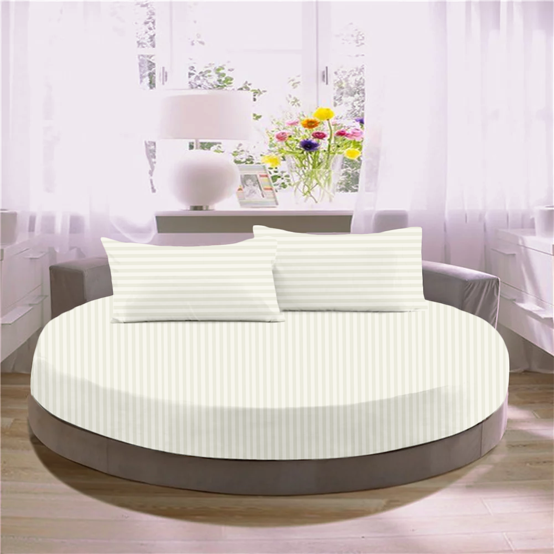 Ivory Stripe Round Fitted Bed Sheets