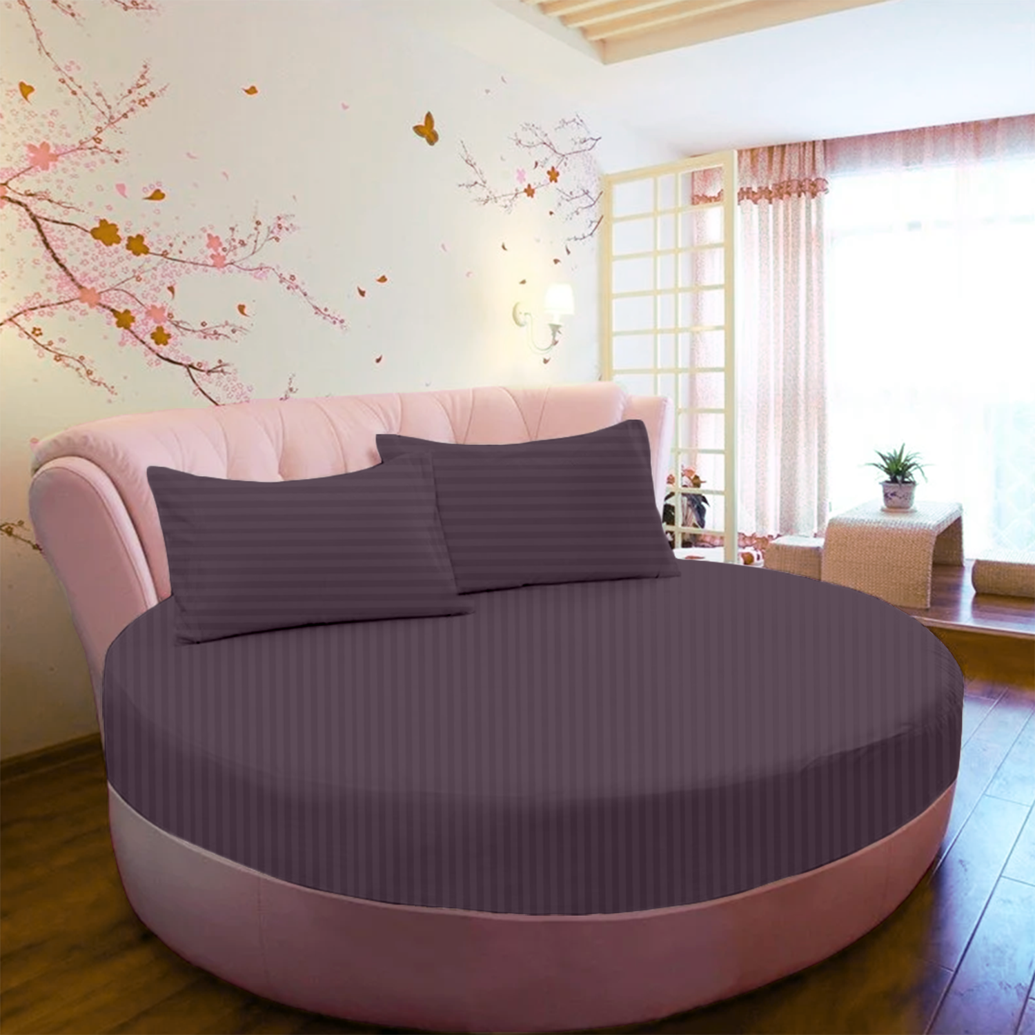 Lavender Stripe Round Fitted Bed Sheets