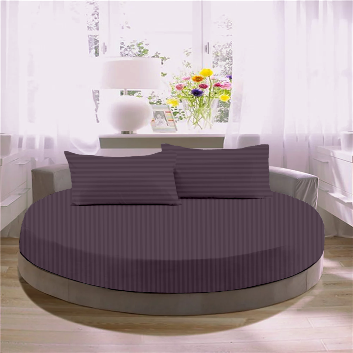 Lavender Stripe Round Fitted Bed Sheets