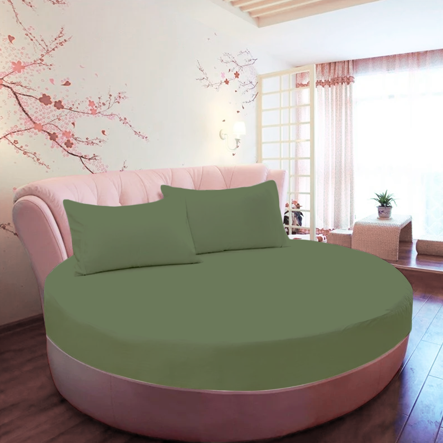Moss Green Round Fitted Bed Sheets