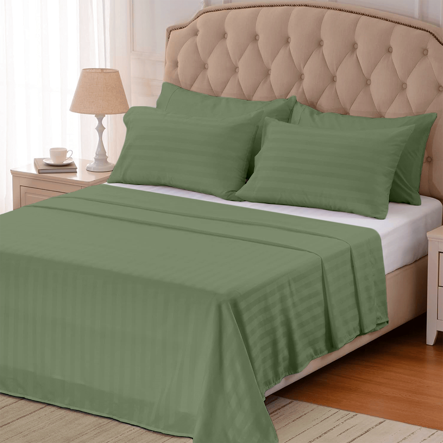Moss Green Stripe Bed Sheets
