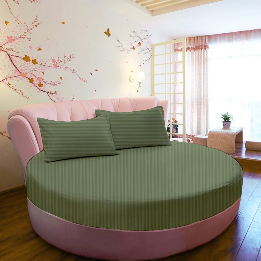 Moss Green Stripe Round Fitted Bed Sheets