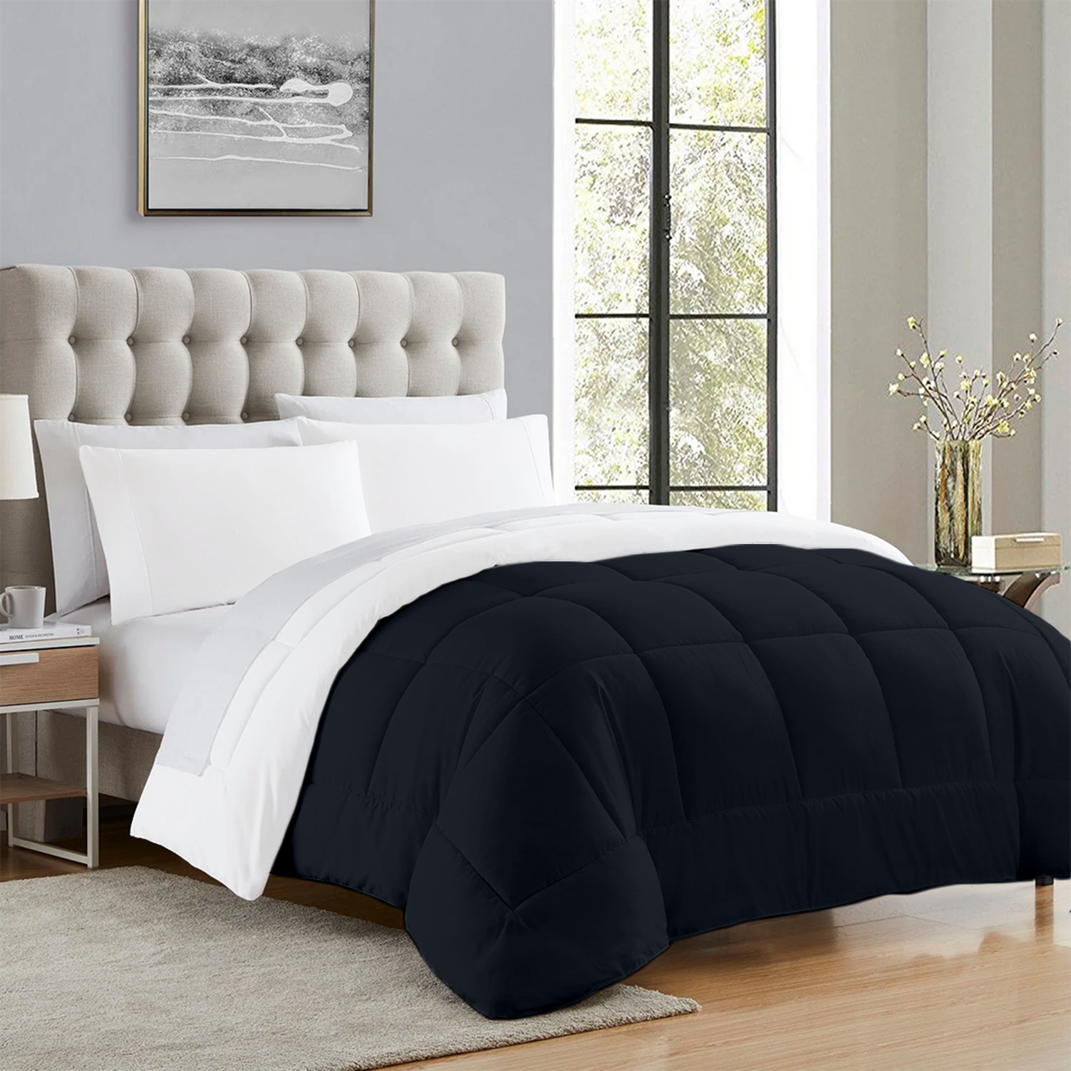 Navy Blue and White Reversible Comforter