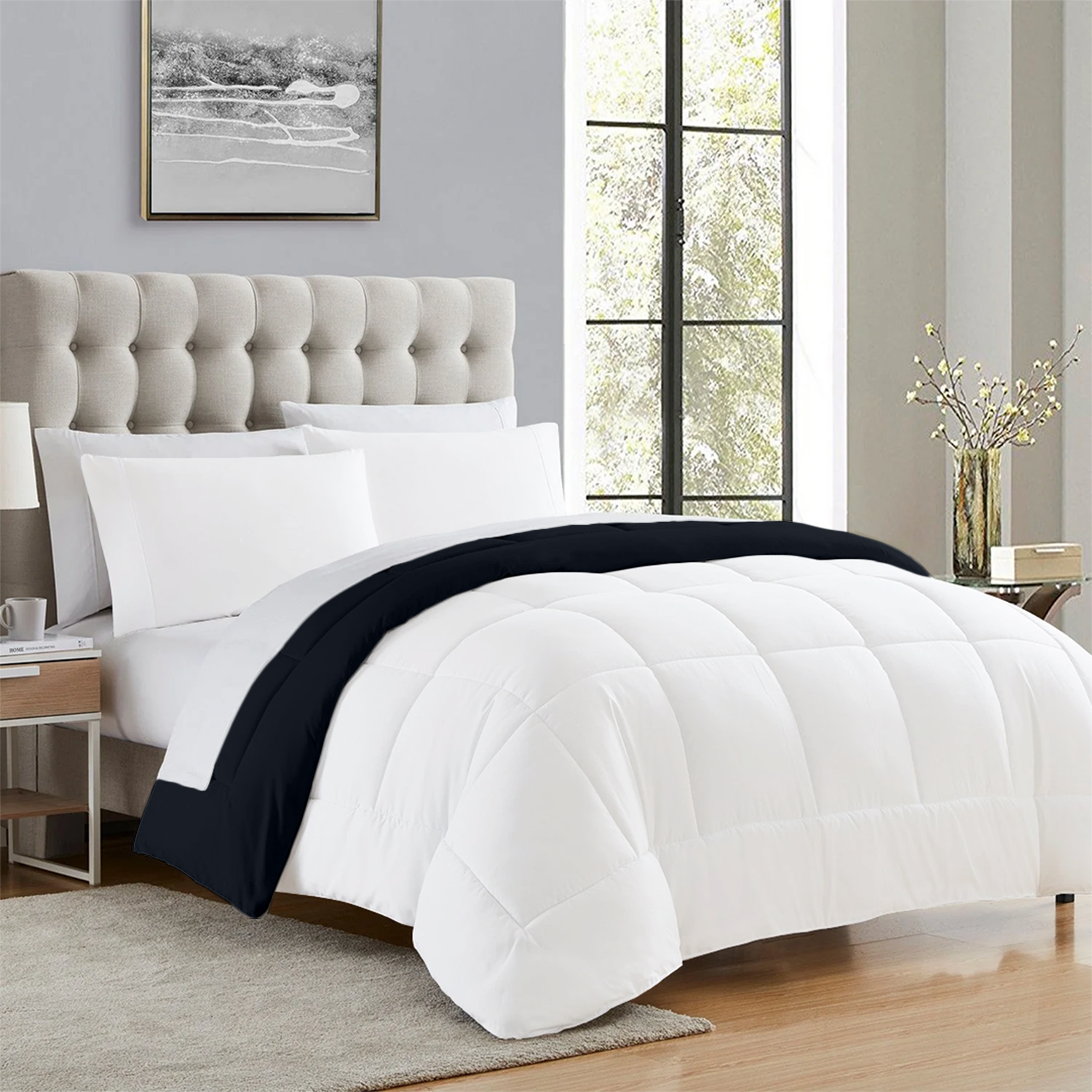 Navy Blue and White Reversible Comforter