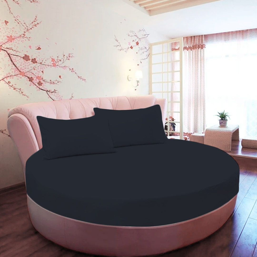 Navy Blue Round Fitted Bed Sheets