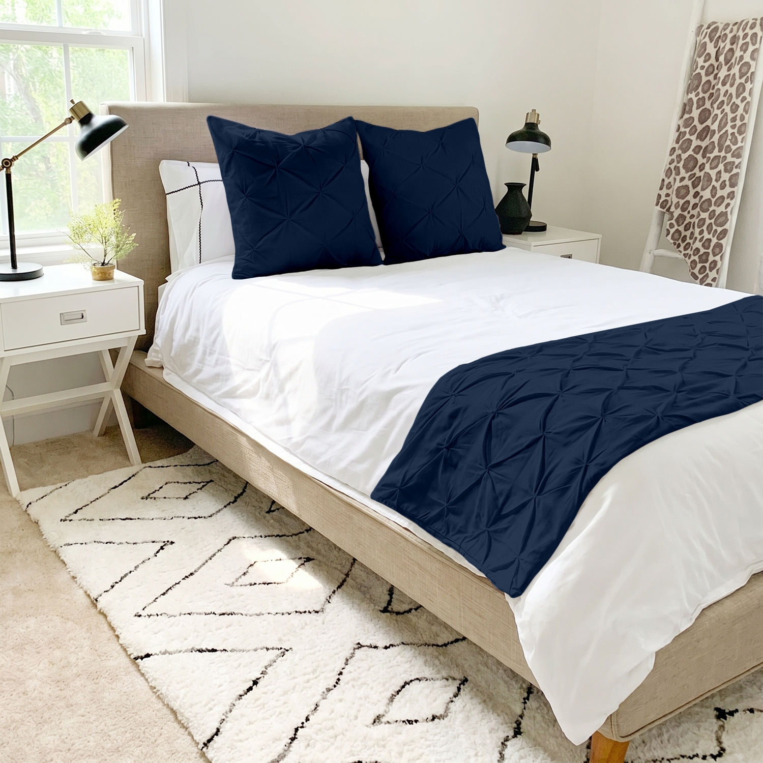 Navy Blue Pinch Bed Runner