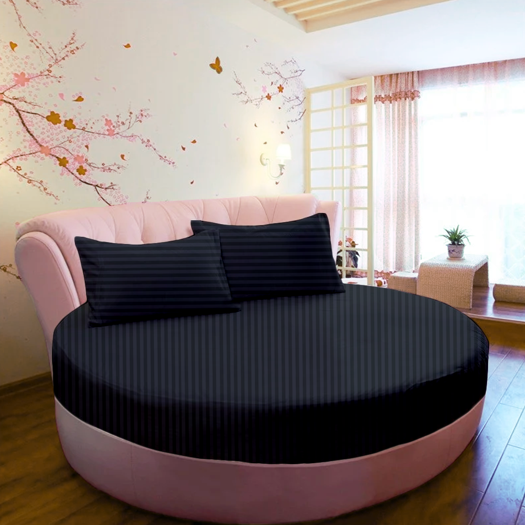 Navy Blue Stripe Round Fitted Bed Sheets