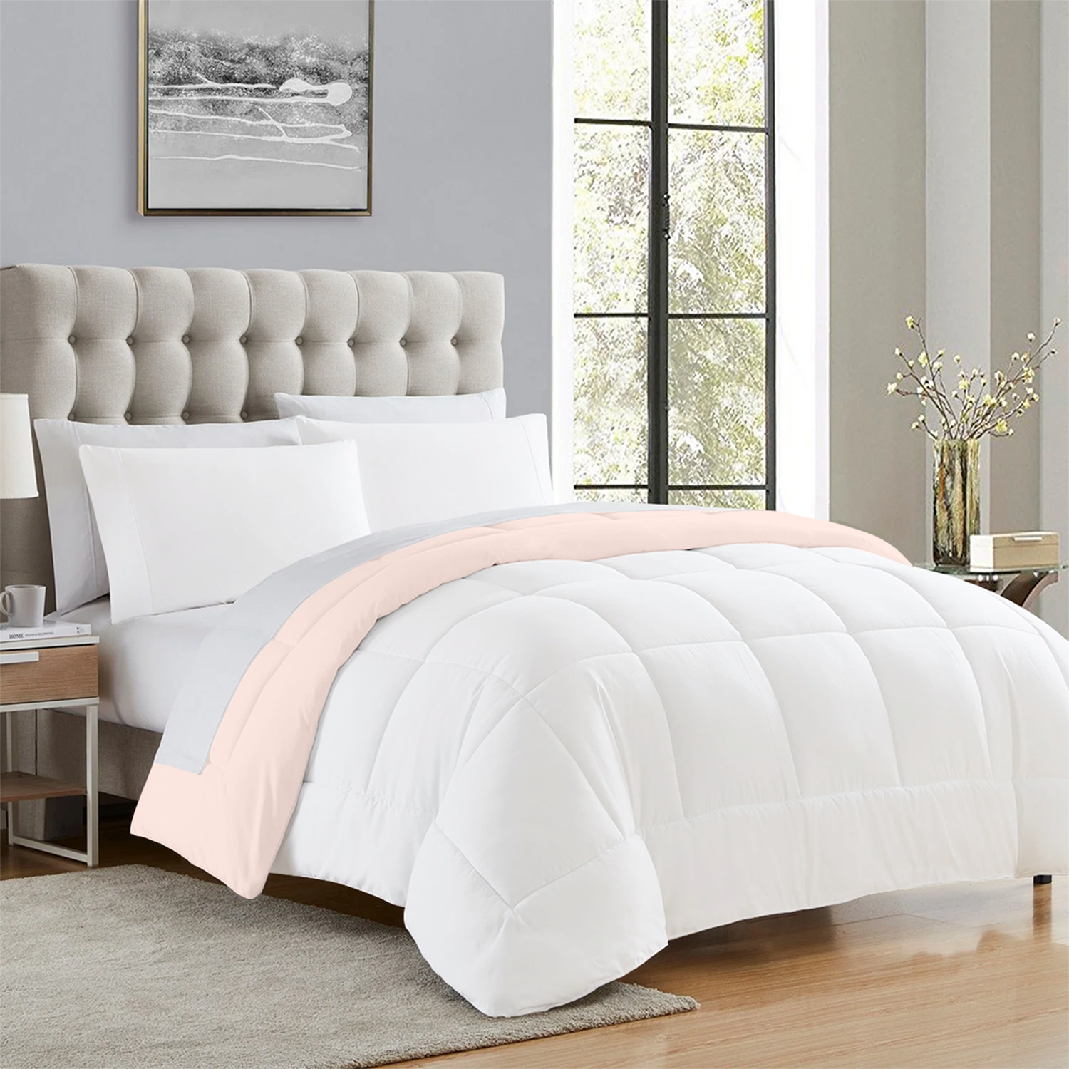 Peach and White Reversible Comforter