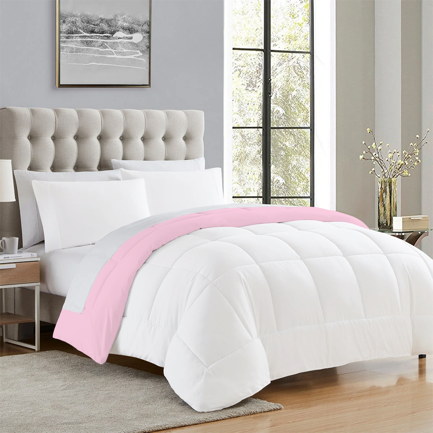 Pink and White Reversible Comforter