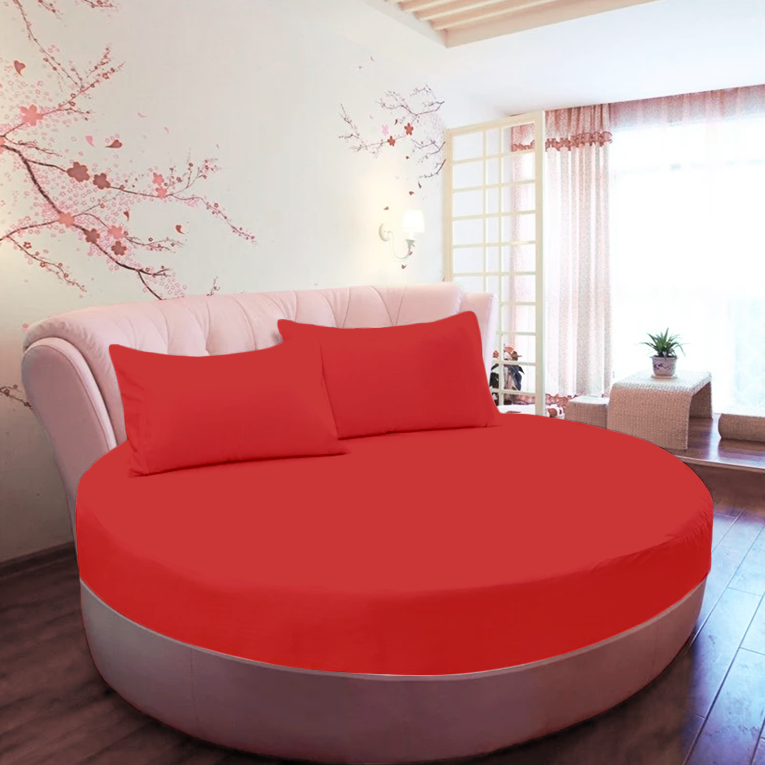 Red Round Fitted Bed Sheets