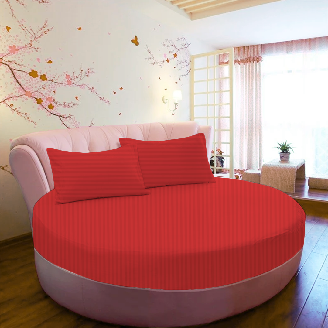 Red Stripe Round Fitted Bed Sheets