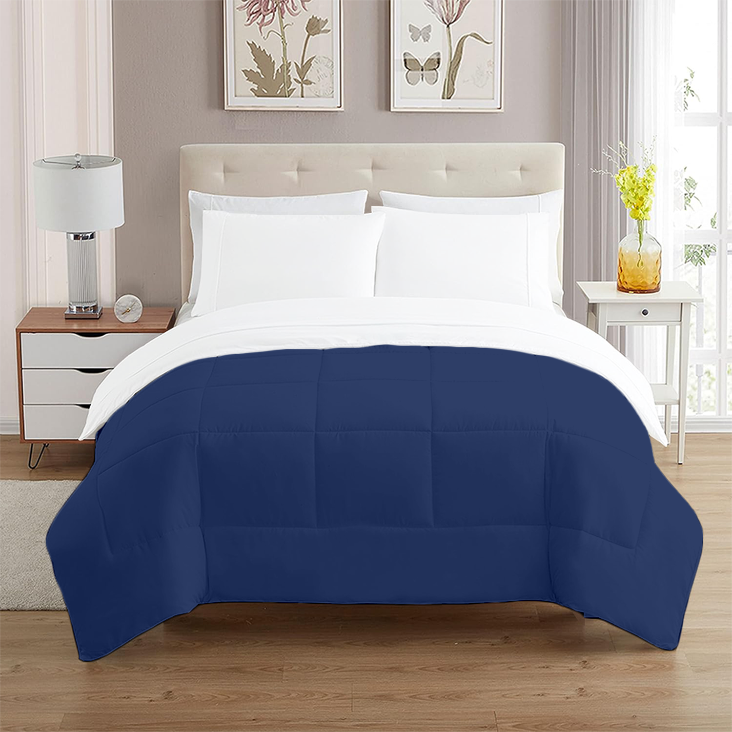 Royal Blue and White Microfiber Reversible Comforter
