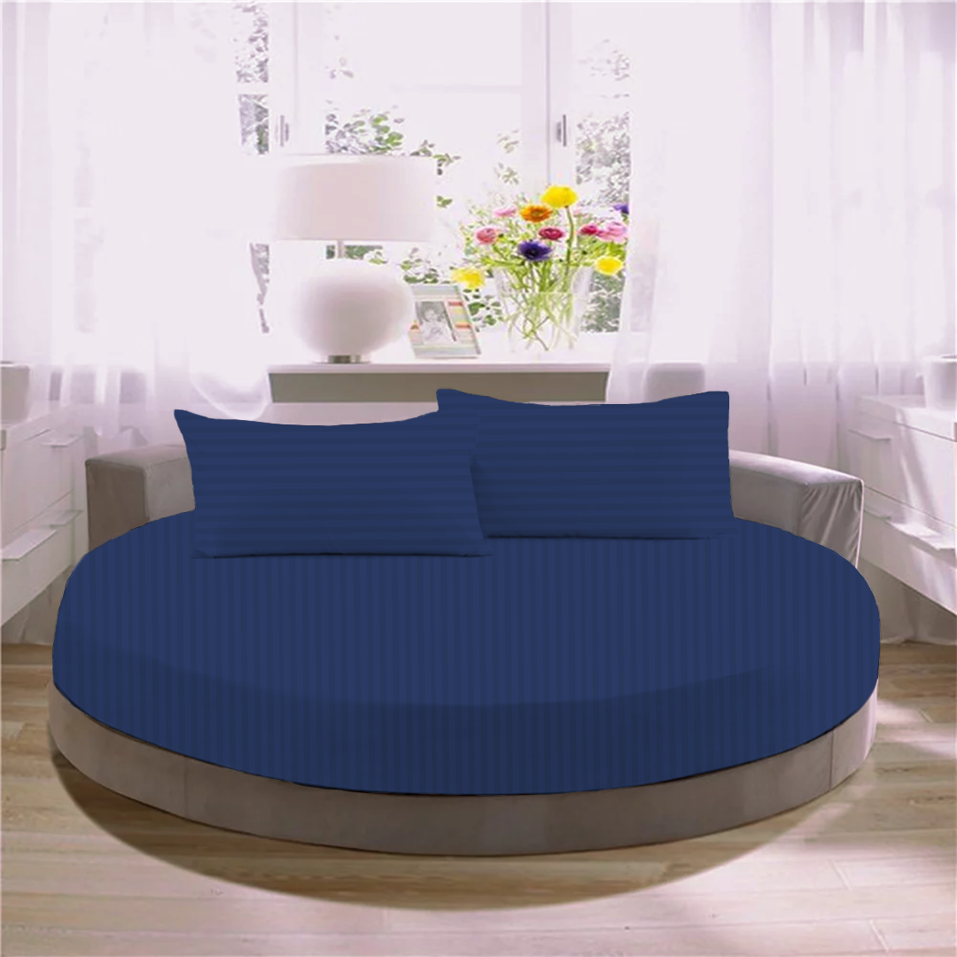 Royal Blue Stripe Round Fitted Bed Sheets