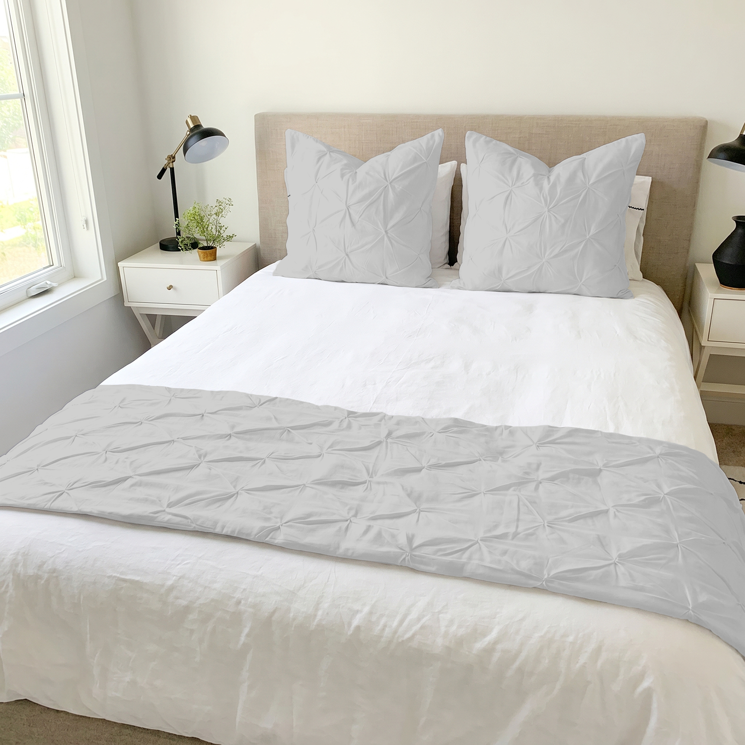 Light Grey Pinch Bed Runner