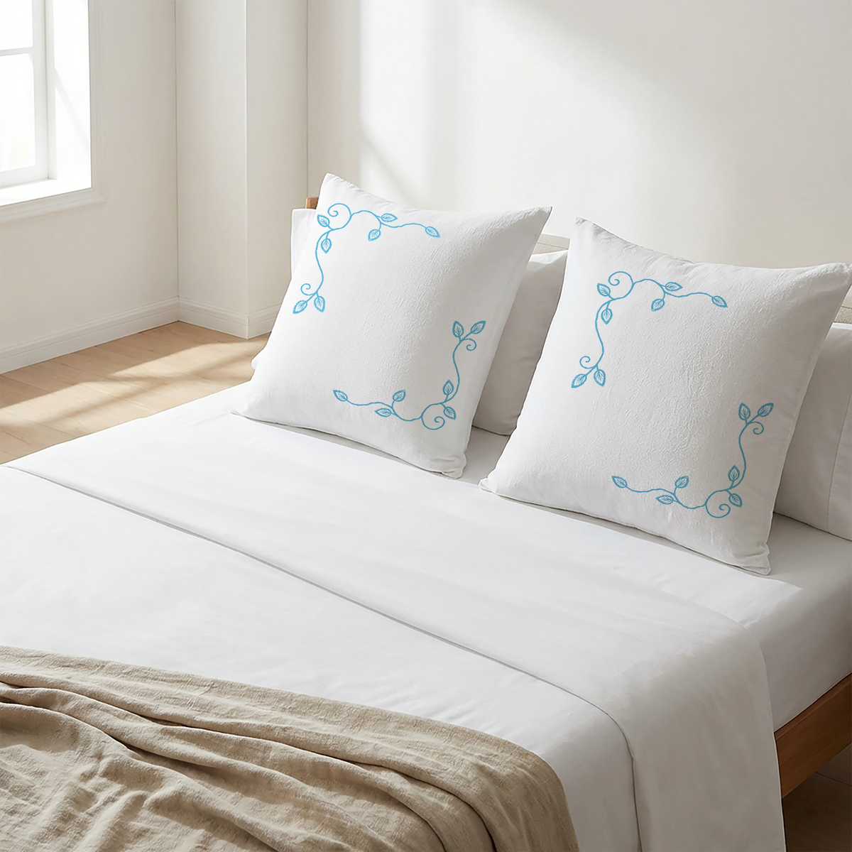 Sky Blue Embroidered Cushion Covers