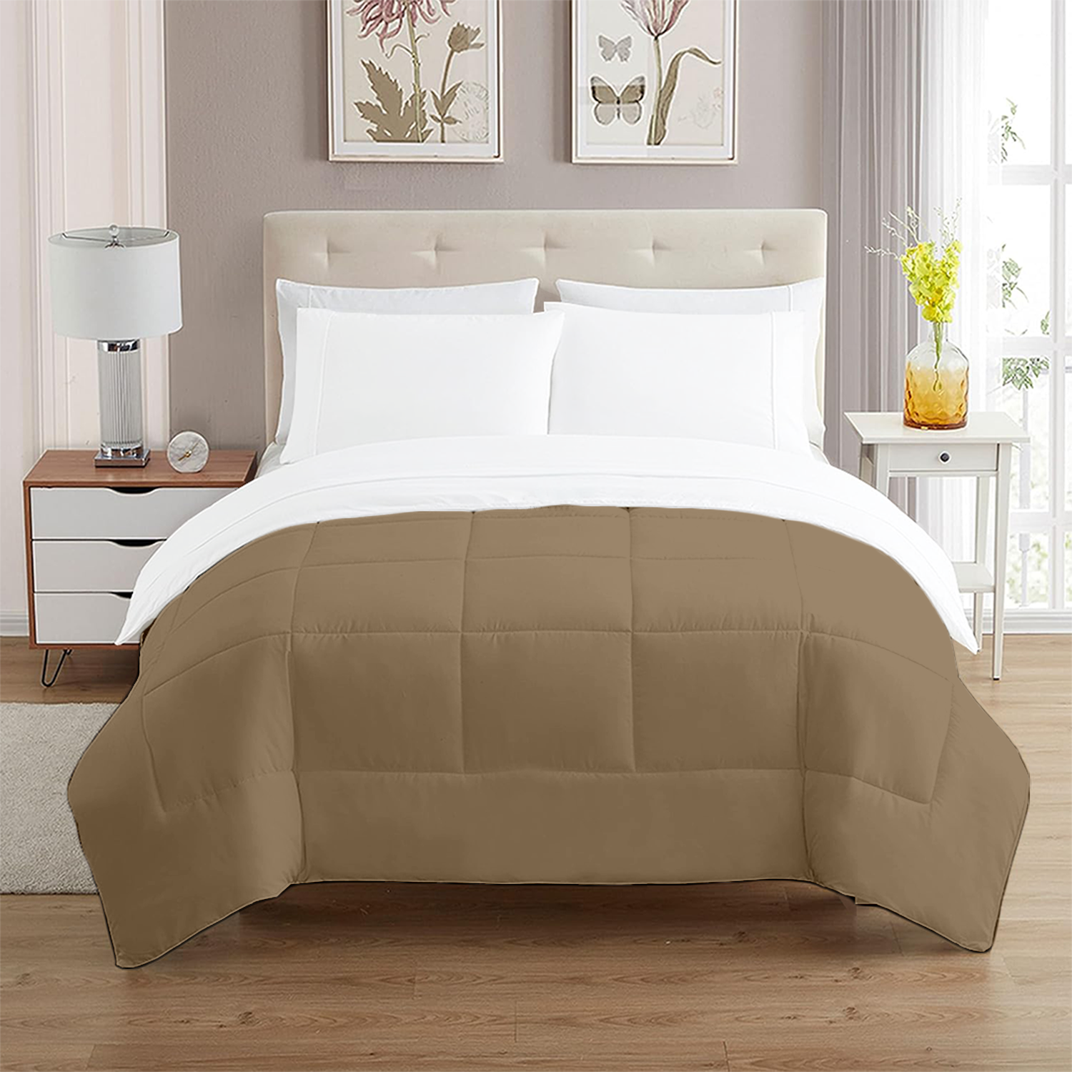 Taupe and White Microfiber Reversible Comforter