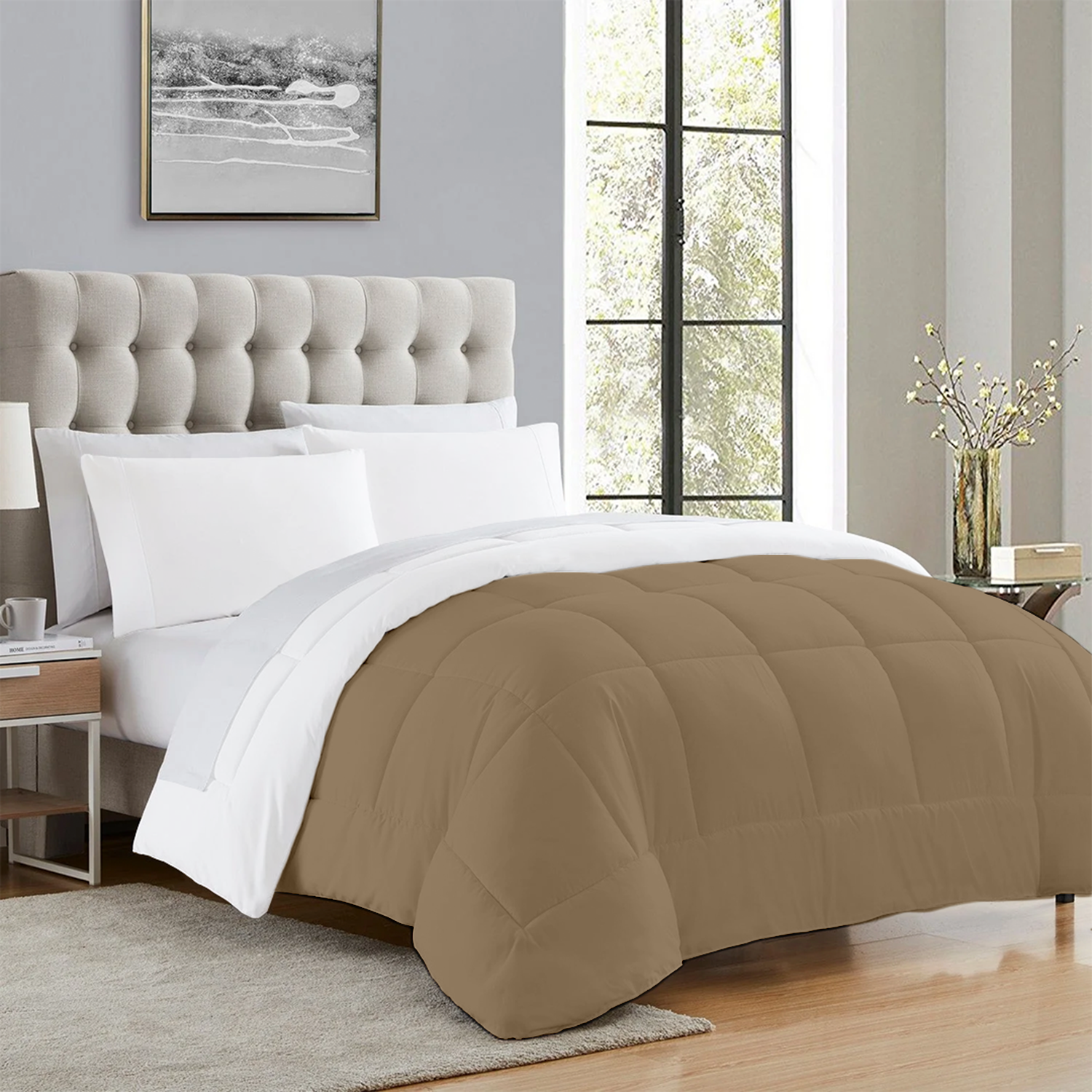 Taupe and White Microfiber Reversible Comforter