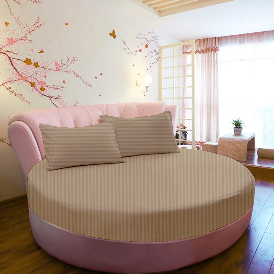 Taupe Stripe Round Fitted Bed Sheets