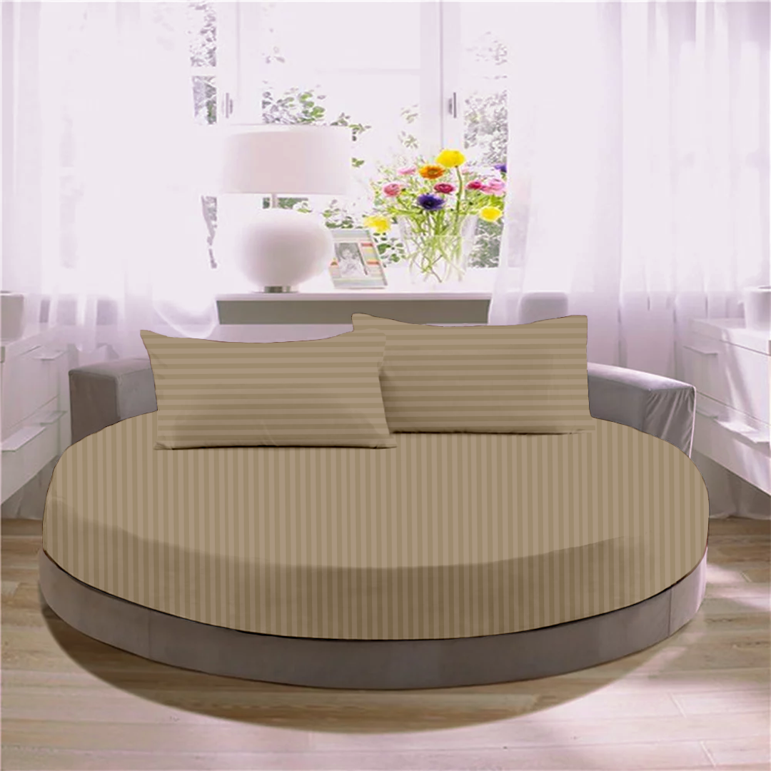 Taupe Stripe Round Fitted Bed Sheets
