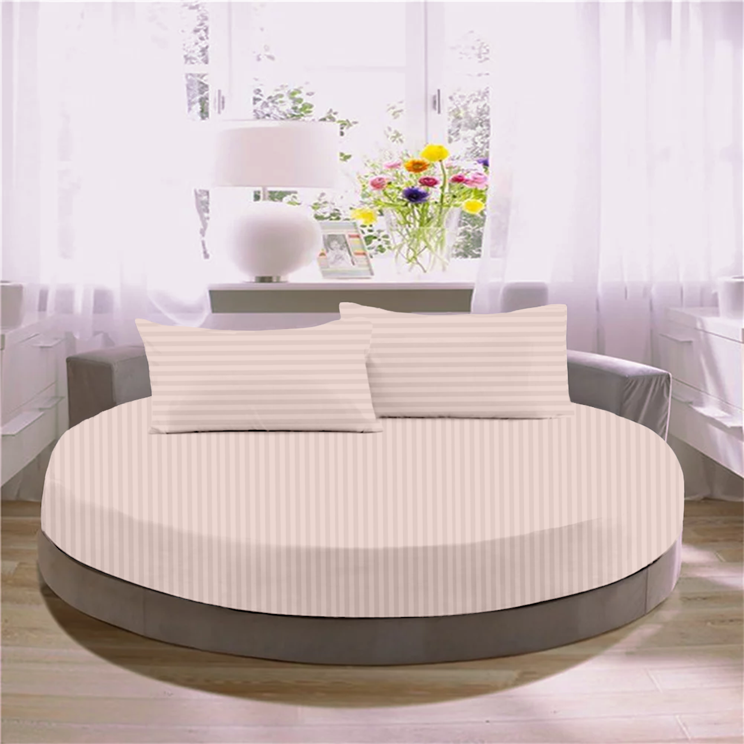 Peach Stripe Round Fitted Bed Sheets