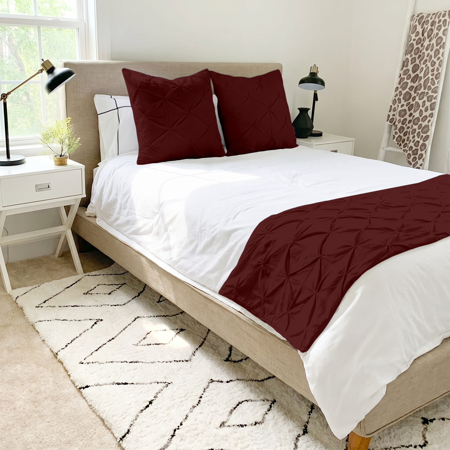 Burgundy Pinch Bed Runner